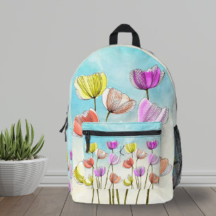 Blume mit dunkelschwarzen Linien blühen durch Wass Bedruckter Rucksack