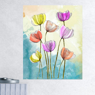 Blume mit dunkelschwarzen Linien blühen durch Wass Poster