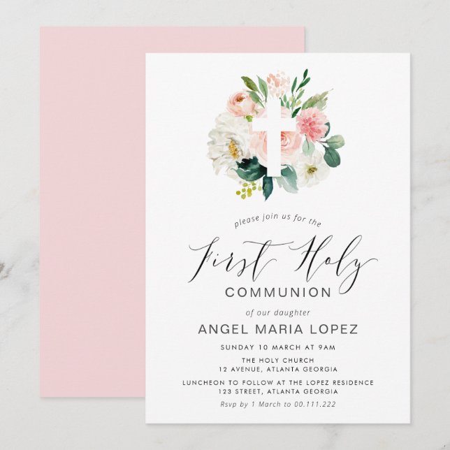 Blume mit Erröten überqueren die Einladung zur ers (Vorne/Hinten)