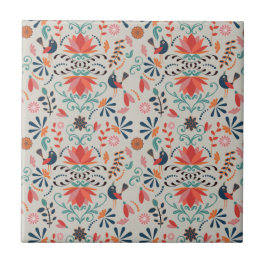 Blume mit farbenfroher Volkskunst Fliese