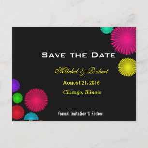 Blume mit Farbriss Save the Date in Schwarz Ankündigungspostkarte