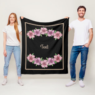 Blume mit floralem Rahmen Cartoon, beige Rahmen sc Fleecedecke