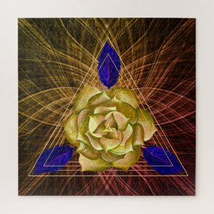 Blume mit Gold und Blauer Rose Puzzle