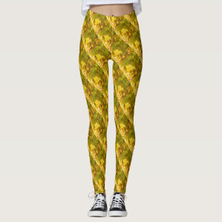Blume mit grün und gelb gestrichenem Muster Leggings