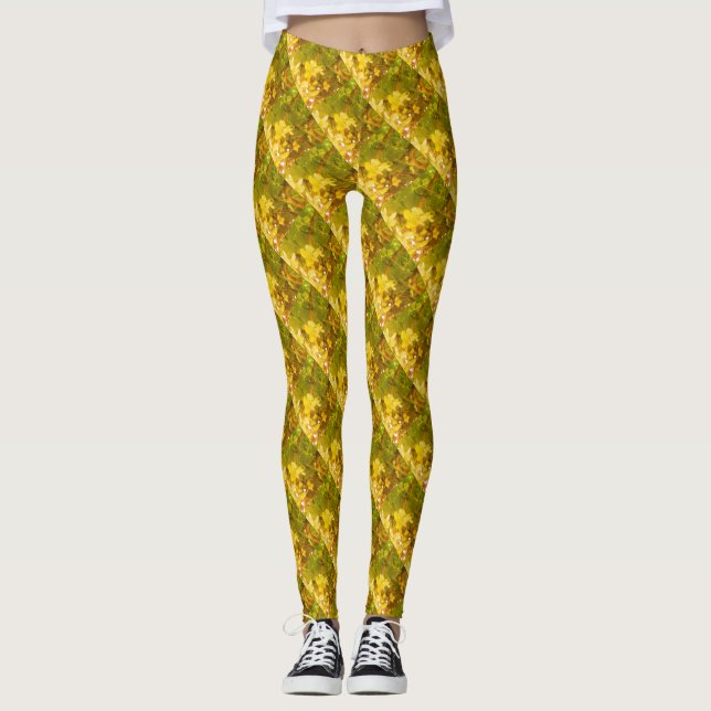 Blume mit grün und gelb gestrichenem Muster Leggings (Vorderseite)