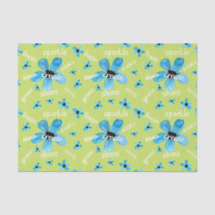 Blume mit grünen und blauen Wasserfarben und Affir Seidenpapier