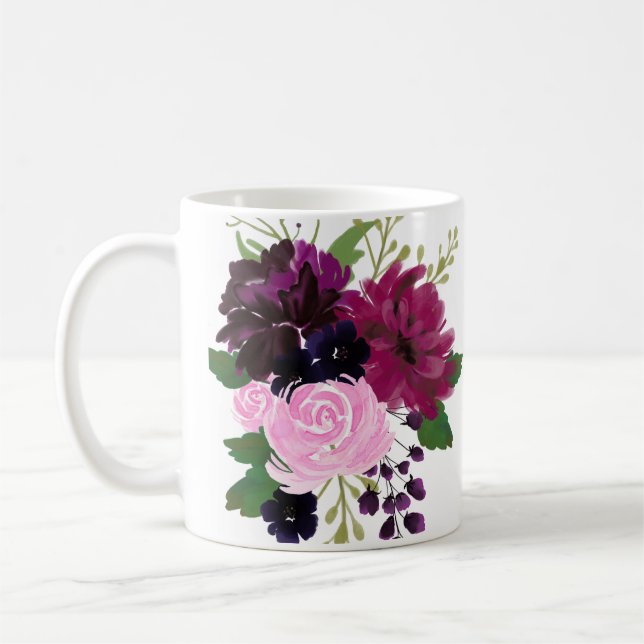 Blume mit handgemalten Wasserfarben Kaffeetasse (Links)