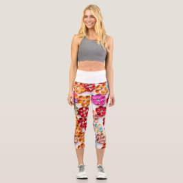 Blume mit Handnähte, Multicolor Capri Leggings