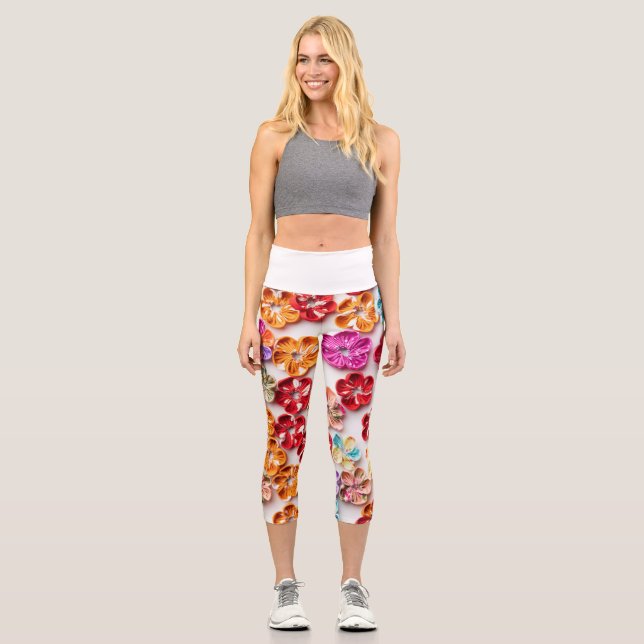Blume mit Handnähte, Multicolor Capri Leggings (Vorderseite)