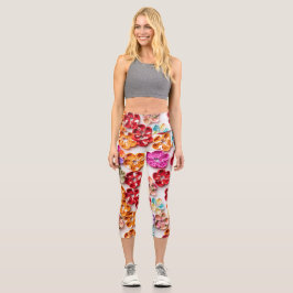 Blume mit Handnähte, Multicolor Capri Leggings
