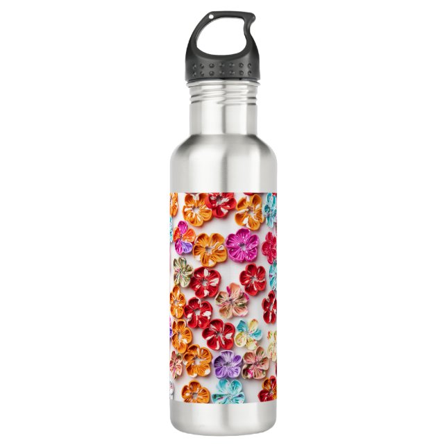 Blume mit Handnähte, Multicolor Edelstahlflasche (Vorderseite)