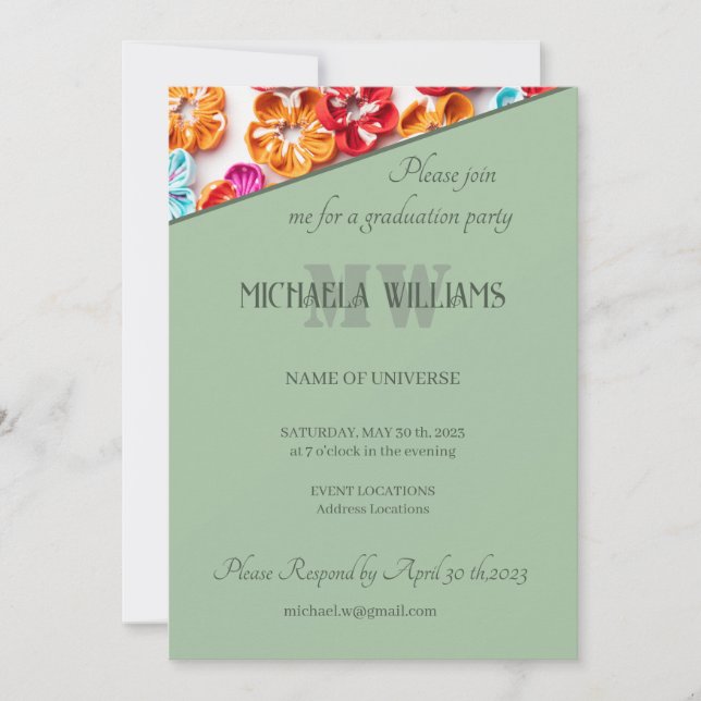 Blume mit Handnähte, Multicolor Einladung (Vorderseite)