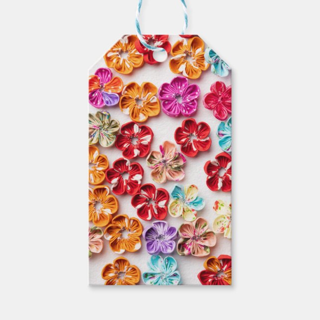 Blume mit Handnähte, Multicolor Geschenkanhänger (Vorderseite)