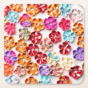 Blume mit Handnähte, Multicolor Rechteckiger Pappuntersetzer