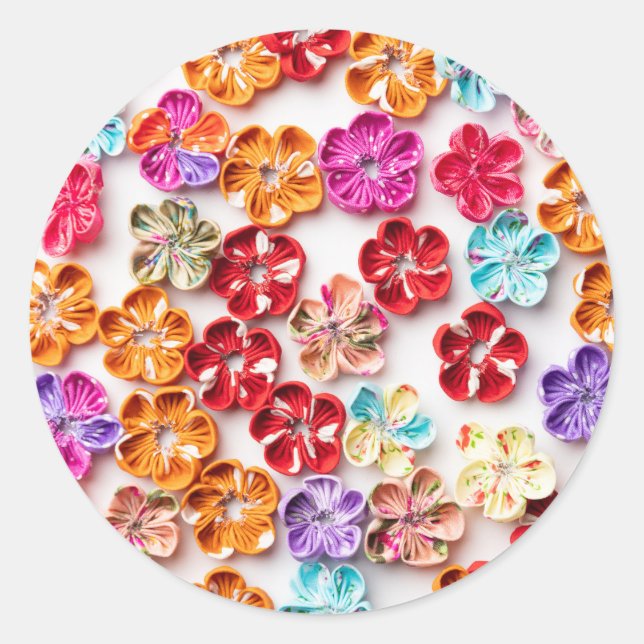 Blume mit Handnähte, Multicolor Runder Aufkleber (Vorderseite)