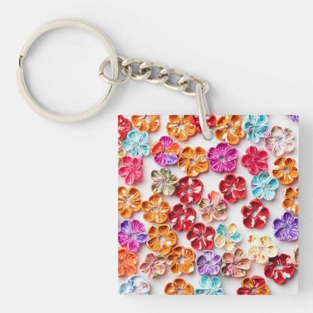 Blume mit Handnähte, Multicolor Schlüsselanhänger (Vorderseite)
