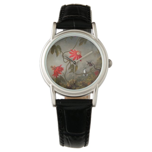 Blume mit Hummingbirds Heade Armbanduhr (Vorderseite)