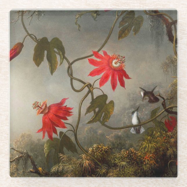 Blume mit Hummingbirds Heade Glasuntersetzer (Vorderseite)