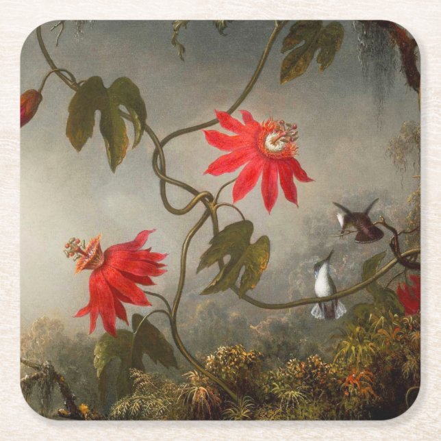 Blume mit Hummingbirds Heade Rechteckiger Pappuntersetzer (Vorderseite)
