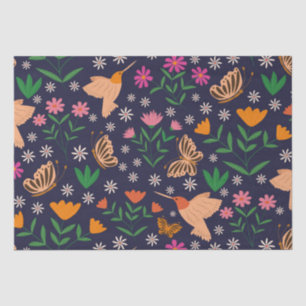 Blume mit Kolibris und Schmetterlingen Seidenpapier