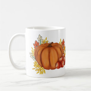 Blume mit Kürbis und Äpfeln. Erntedank Kaffeetasse