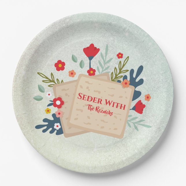 Blume mit Matzah-Passover-Seder Pappteller (Vorderseite)