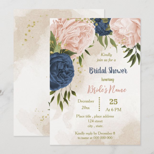 Blume mit Meerschweinchen, grüne Blätter Brautpart Einladung (Vorne/Hinten)