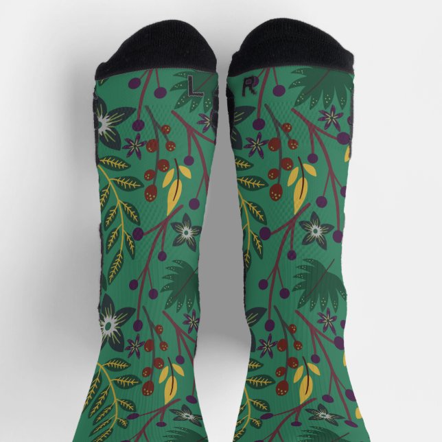 Blume mit nahtlosem Blumenmuster, grün Hintergrund Socken (Oben)