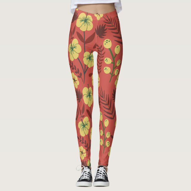 Blume mit nahtlosen Blumenmuster gelb und rot Leggings (Vorderseite)