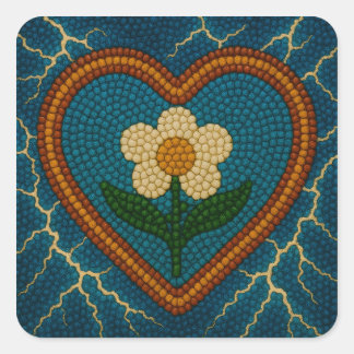 Blume mit Perlen und Donner Quadratischer Aufkleber