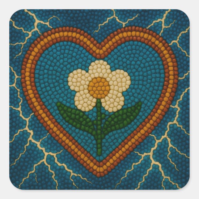 Blume mit Perlen und Donner Quadratischer Aufkleber (Vorderseite)