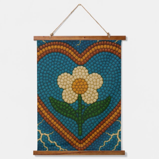 Blume mit Perlen und Donner Wandteppich Mit Holzrahmen (Vorderseite)