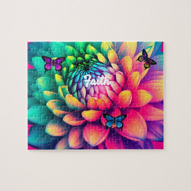 Blume mit personalisiertem Namen Puzzle (Horizontal)