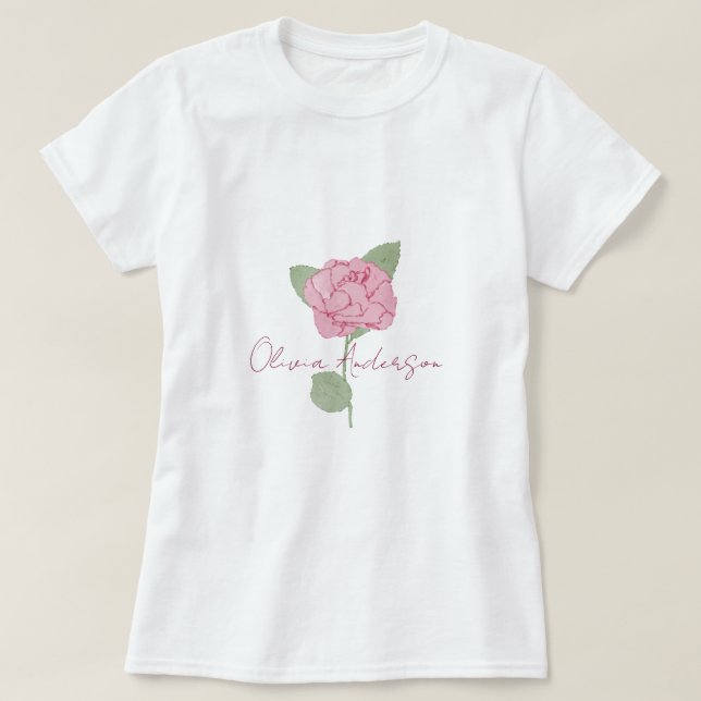 Blume mit personalisiertem Namen Rose T-Shirt (Design vorne)
