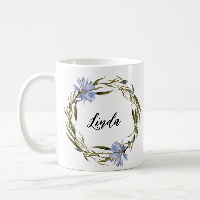 Blume mit personalisiertem Namen Wasserfarbe Kaffeetasse (Links)