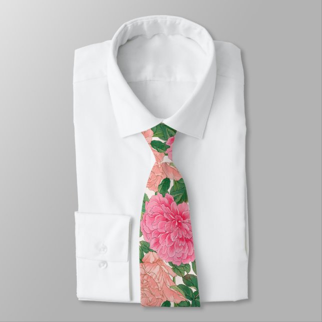 Blume mit Pink & Light Peach Rose mit grünen Blätt Krawatte (Gebunden)