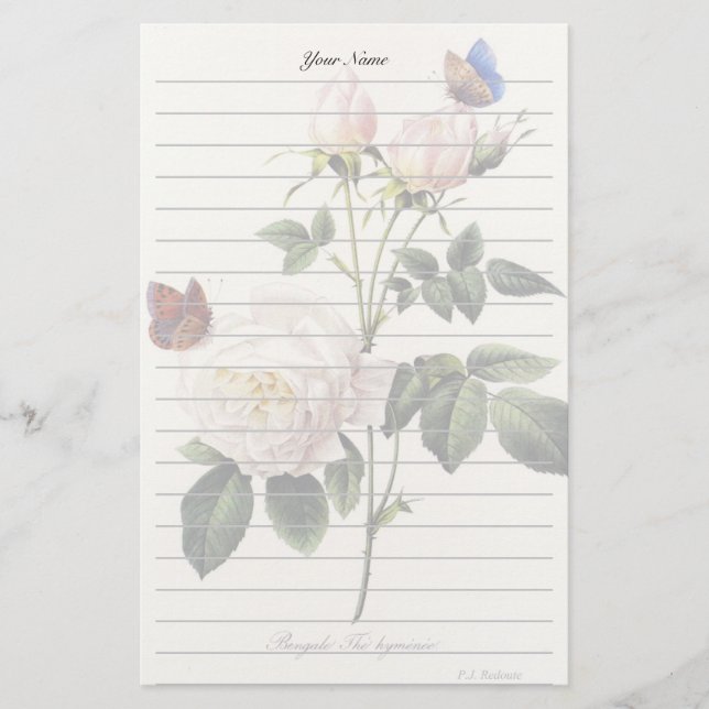 Blume mit Rosa, Pierre Joseph Redouté Briefpapier (Vorderseite)