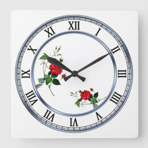 Blume mit Rosa, Pierre Joseph Redouté Quadratische Wanduhr