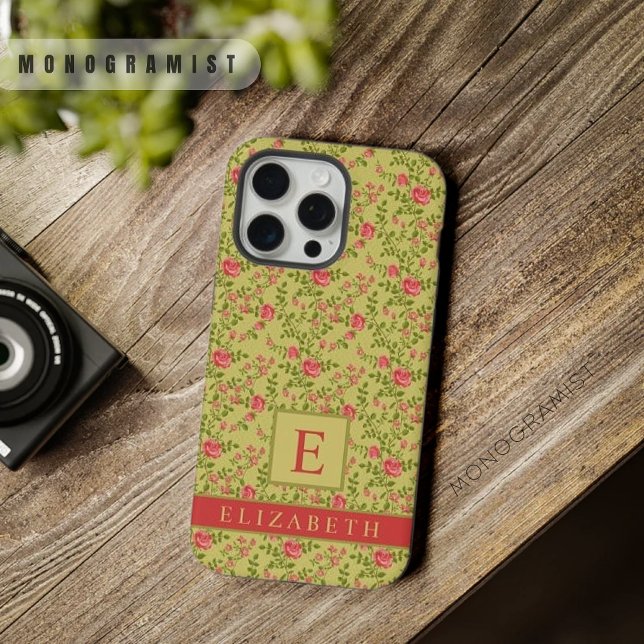 Blume mit Rosa Rosa Rosa, Olivgrün und Rosa iPhone Hülle (Customizable Olive Green Floral Pink Rose Flowers iPhone Case)
