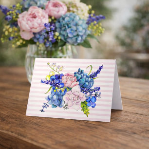 Blume mit rosa und blauen Wasserfarben Karte