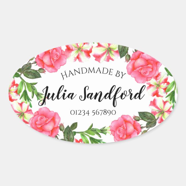 Blume mit rosa Wasserfarbe Ovale Kleider Ovaler Aufkleber (Vorderseite)