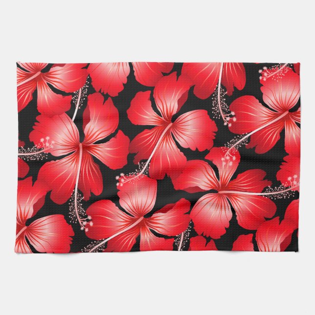 Blume mit rotem Hibiskus Geschirrtuch (Horizontal)