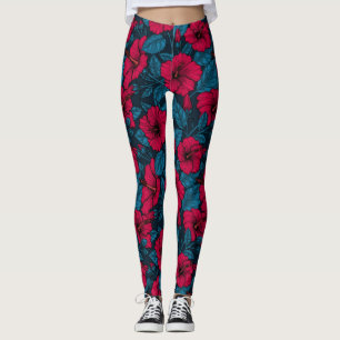 Blume mit rotem Hibiskus Leggings