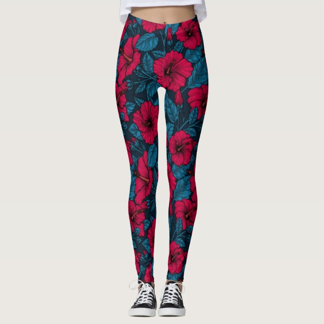 Blume mit rotem Hibiskus Leggings (Vorderseite)