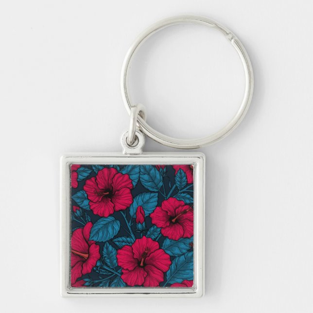 Blume mit rotem Hibiskus Schlüsselanhänger (Vorne)