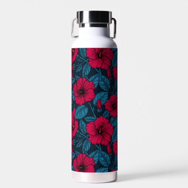 Blume mit rotem Hibiskus Trinkflasche (Vorne)
