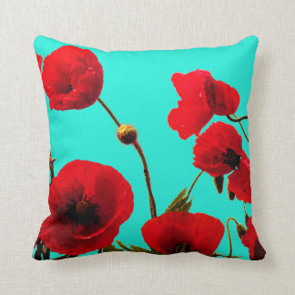 Blume mit rotem Mohn Aquarell Abstrakter Blumeneff Kissen