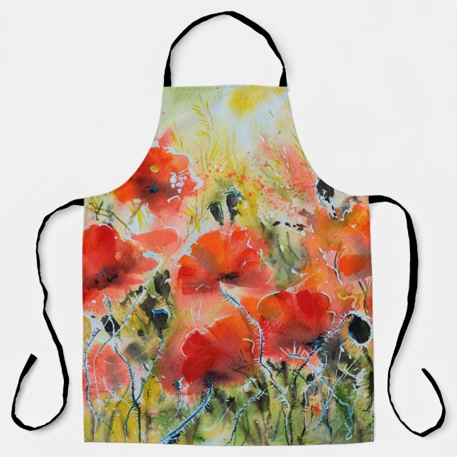 Blume mit rotem Mohn mit Wasserfarbe. Blume Schürze (Vorderseite)