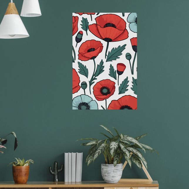 Blume mit rotem Mohnblumen Poster (Wohnzimmer 1)