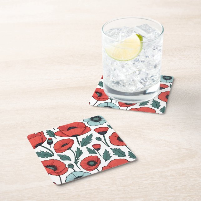 Blume mit rotem Mohnblumen Rechteckiger Pappuntersetzer (Vor Ort)